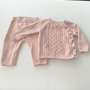 H&M Baby Girl Pink Knit Set Pants Top Sweater 6M